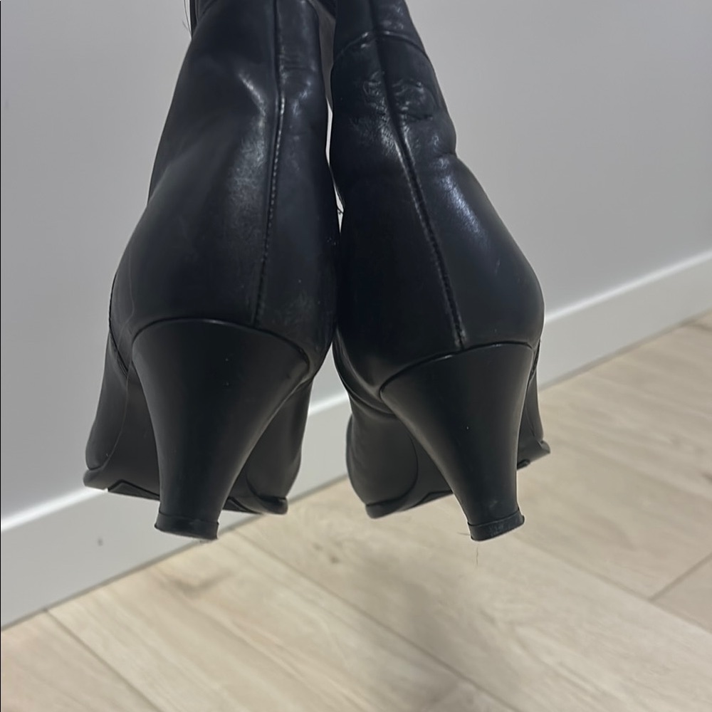 Black Heeled Boots with Tapered Heel and Rounded Toe - Picture 9 of 12